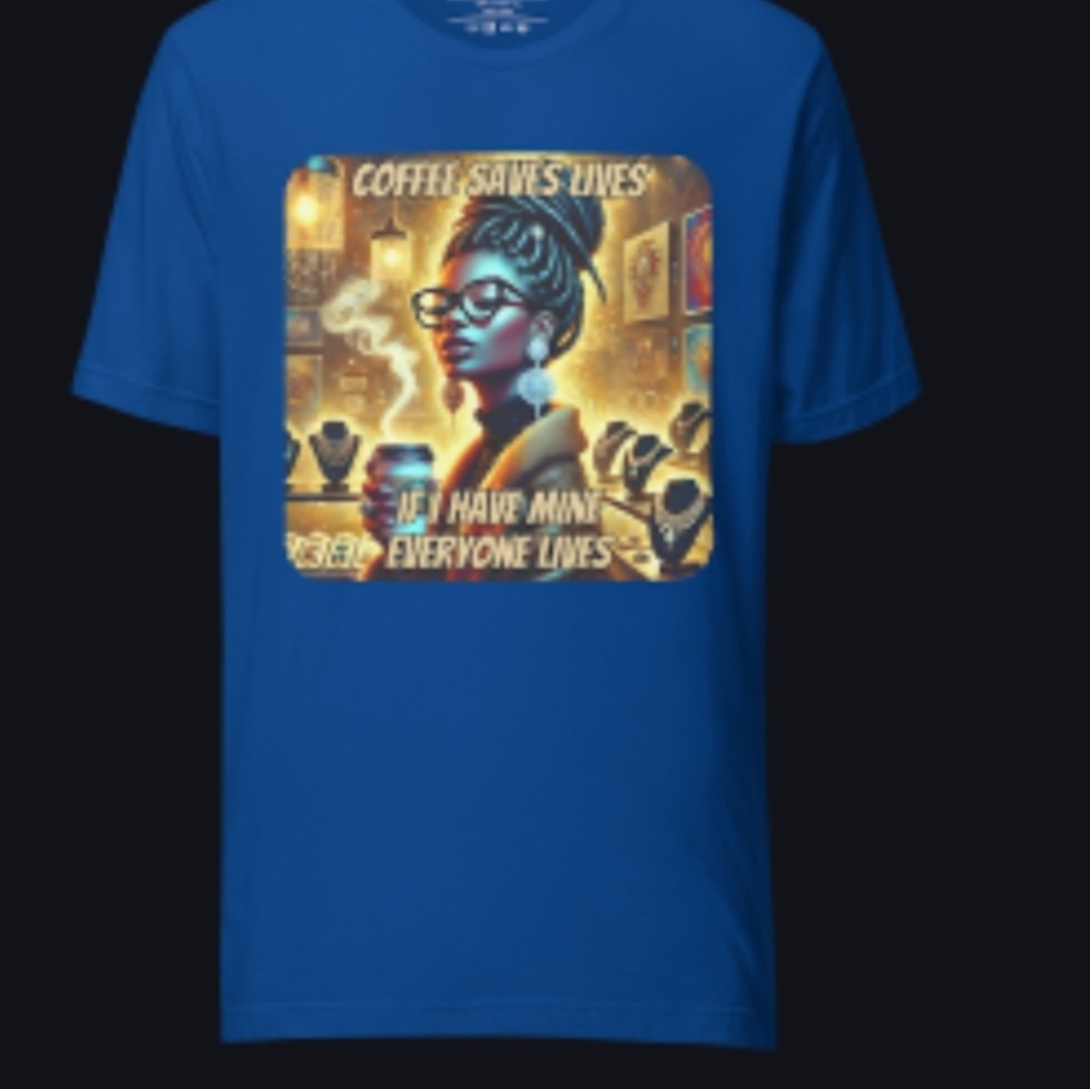Black Graphic Tee with Coffee Saves Lives Design - Picture 9 of 10